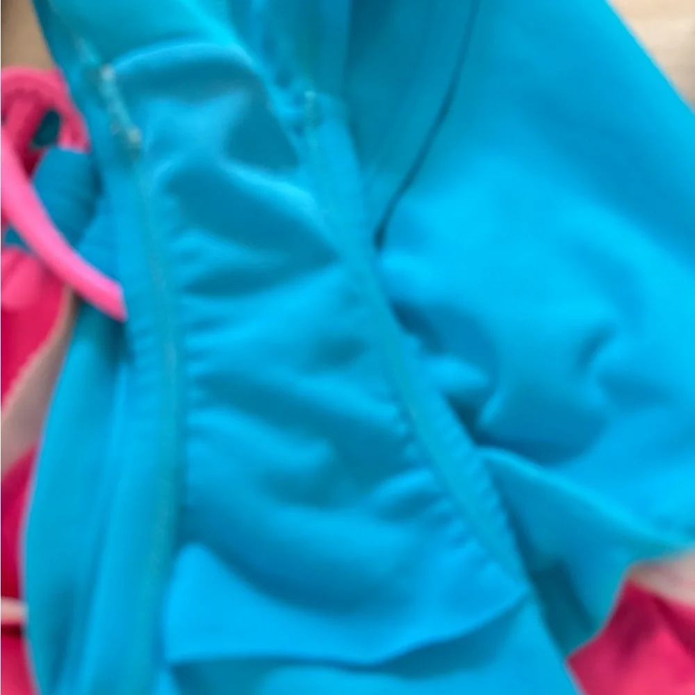 Adidas one piece logo cross back blue & pink swimsuit medium - Picture 8 of 9